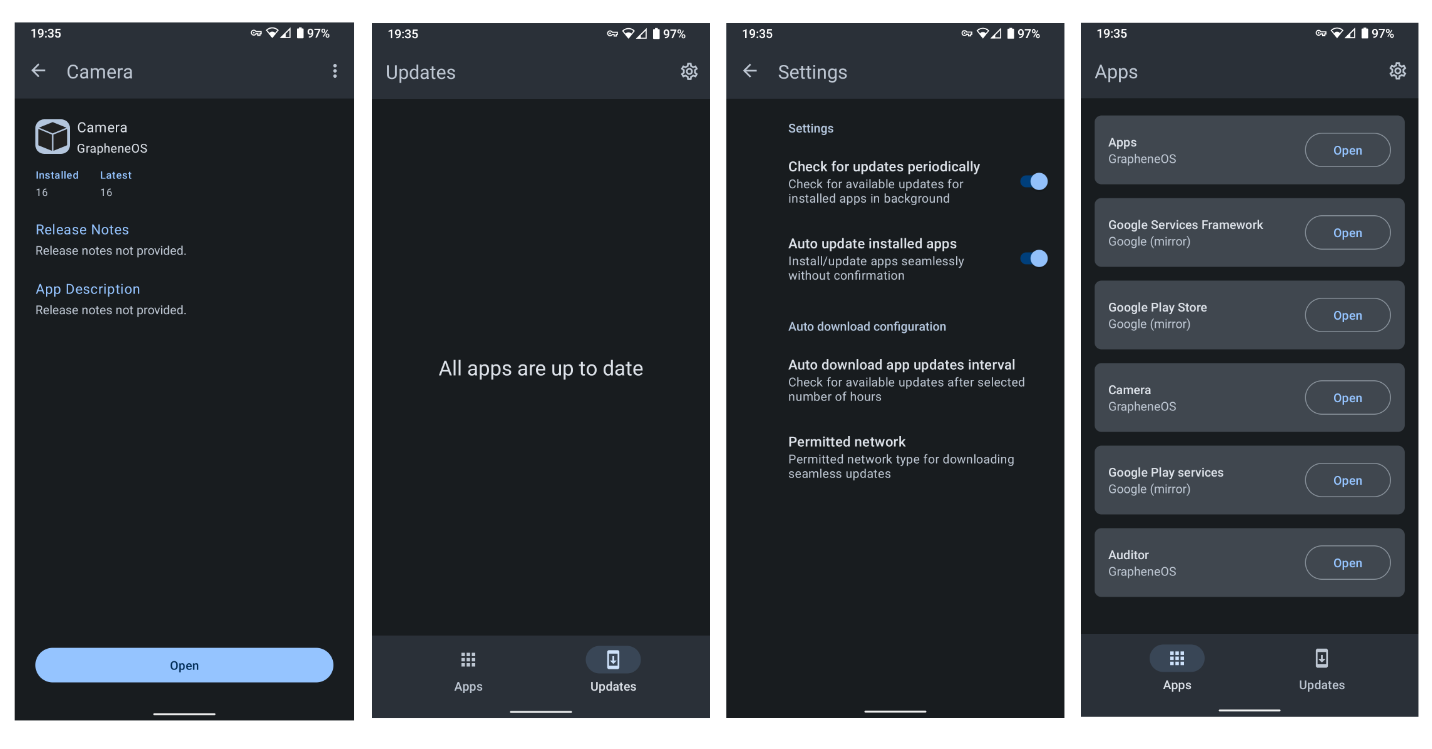 Nouveautés chez GrapheneOS : marché d'applications, Android 12.1 et améliorations